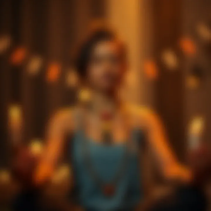 A person meditating while wearing chakra bracelets