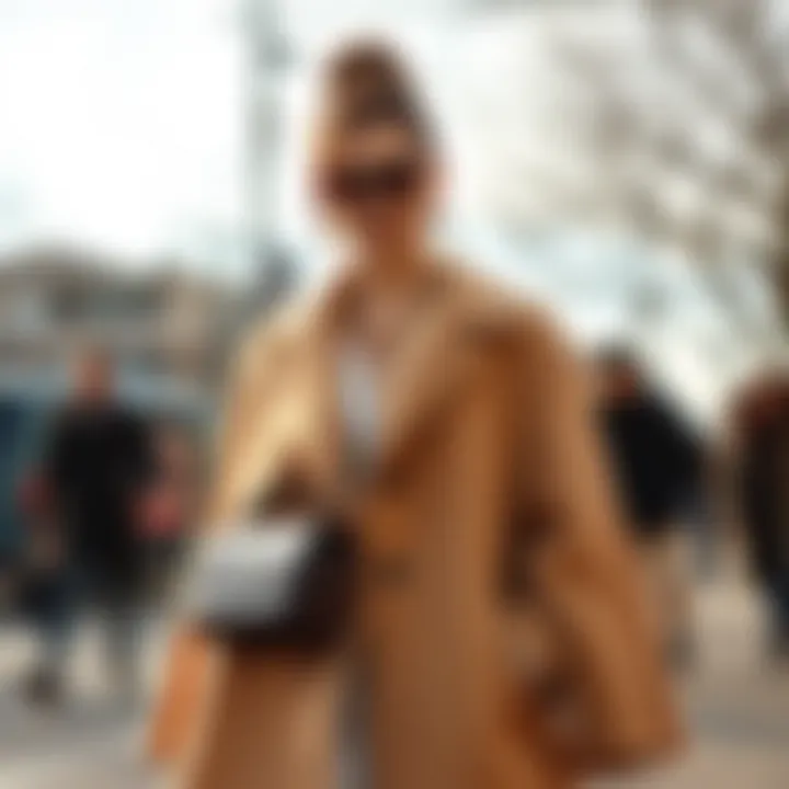 Stylish ensemble featuring a spring cape coat and accessories