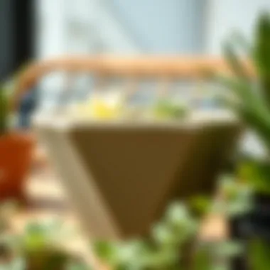 Close-up view of a triangle flower pot showcasing eco-friendly materials