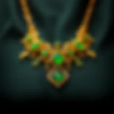 Elegant green and gold necklace showcasing intricate designs