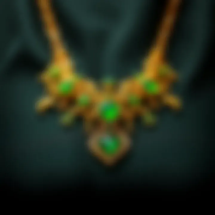 Elegant green and gold necklace showcasing intricate designs