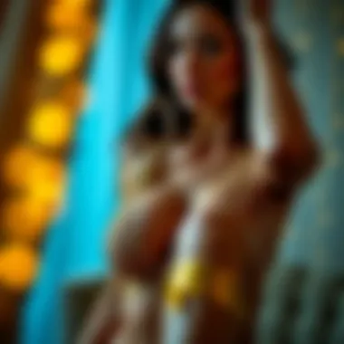 Elegant Model Showcasing Gold Lingerie Elegant model showcasing gold lingerie in a soft light setting