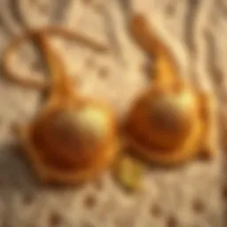 Luxurious gold lingerie set on a delicate lace background