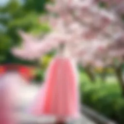 Elegant cherry blossom skirt in a garden setting
