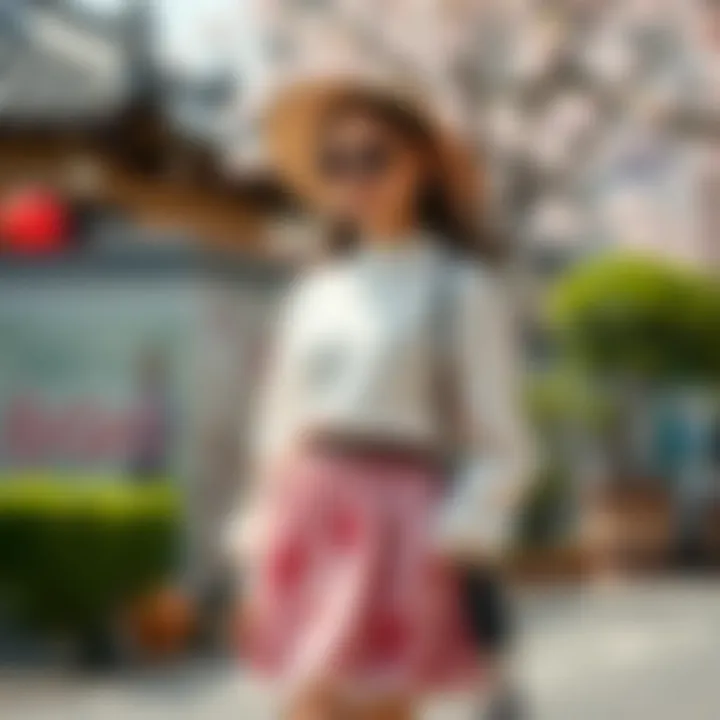 Versatile Styling with Cherry Blossom Skirts Fashionable outfit with cherry blossom skirt and accessories