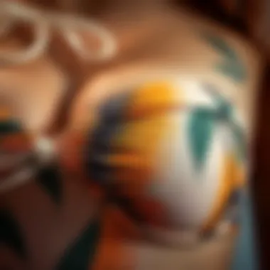 Close-up of bandeau swimsuit fabric showcasing texture