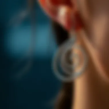 Close-up of intricate design of titanium spiral earrings