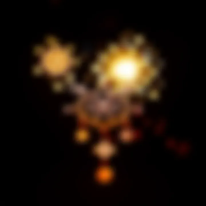 A close-up view of a projection necklace showcasing intricate designs and light effects