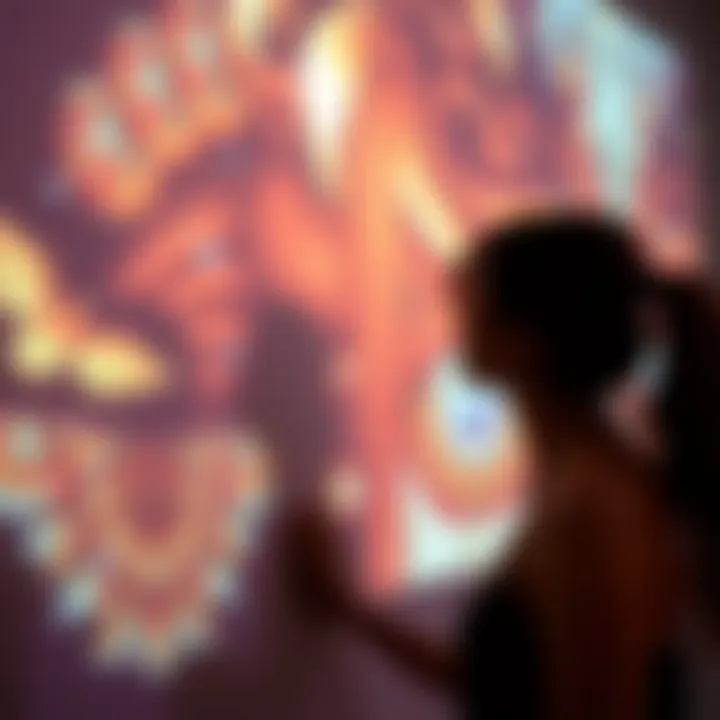 A projection necklace in use, casting beautiful images on a wall