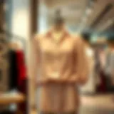 Elegant Design of Chiffon Tunic Blouse A stylish chiffon tunic blouse displayed on a mannequin in a boutique setting, showcasing its elegant design.