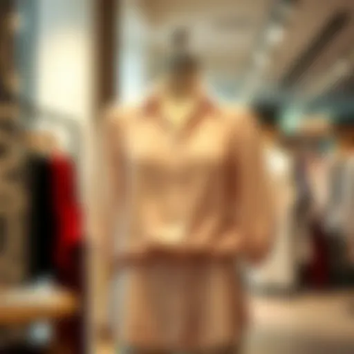 Elegant Design of Chiffon Tunic Blouse A stylish chiffon tunic blouse displayed on a mannequin in a boutique setting, showcasing its elegant design.