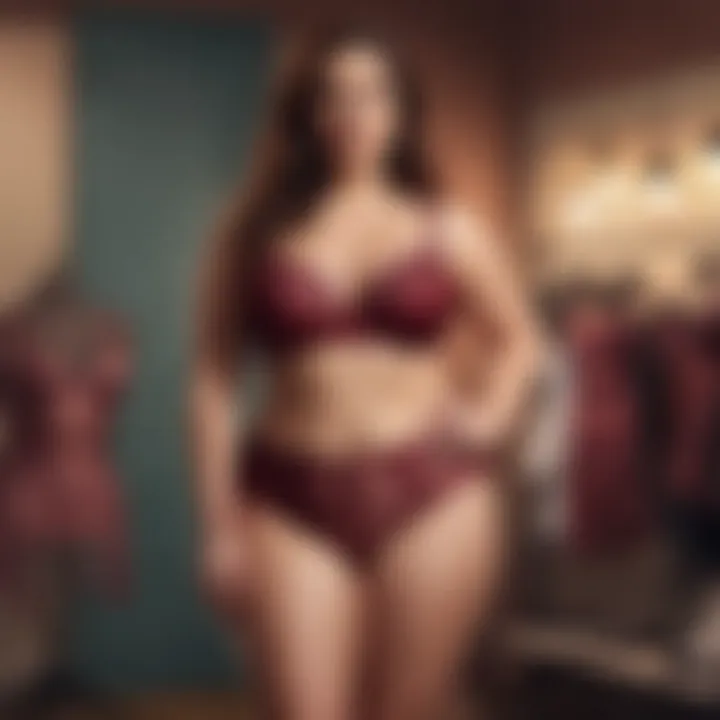 Diverse styles of burgundy plus size lingerie showcased on a stylish display.