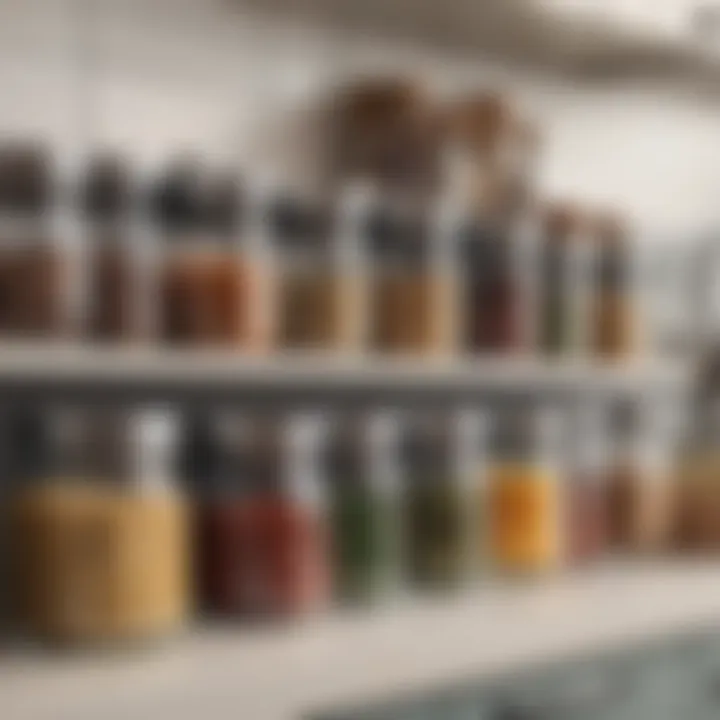 Stylish kitchen organization using glass spice jars