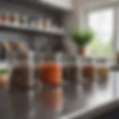 Sustainable choice of glass spice jars displayed in a kitchen