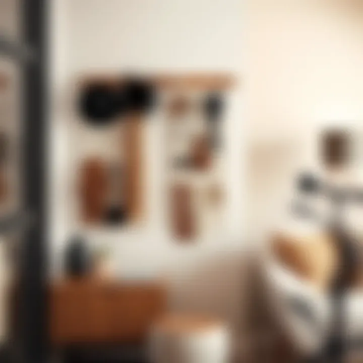 Stylish wall-mounted hair accessory organizer in a modern setting