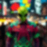 Vibrant Alien Graphics A stylish alien-themed shirt showcasing vibrant graphics and patterns