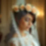 Intricate lace veil elegantly draped over a floral tiara