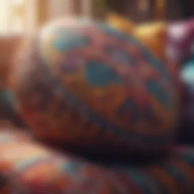 Luxurious round throw pillows in vibrant bohemian hues.