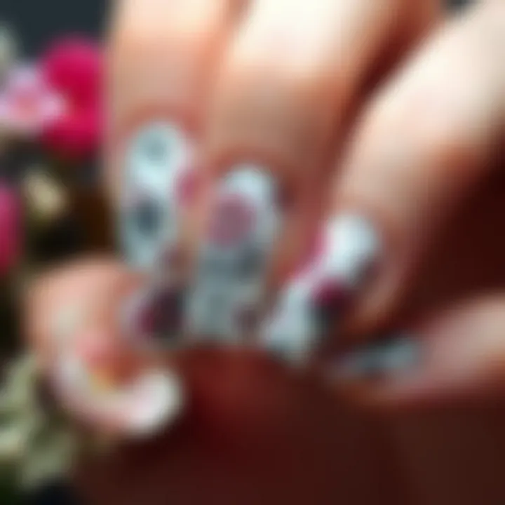 A beautifully manicured set of nails featuring floral patterns