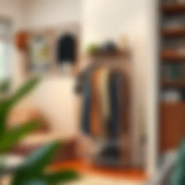 Stylish home setting featuring a well-organized multifunctional pants rack