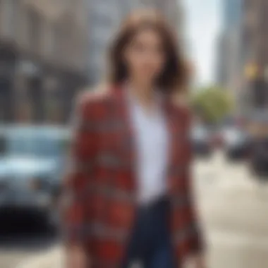 Plaid blazer set casually worn in an urban setting