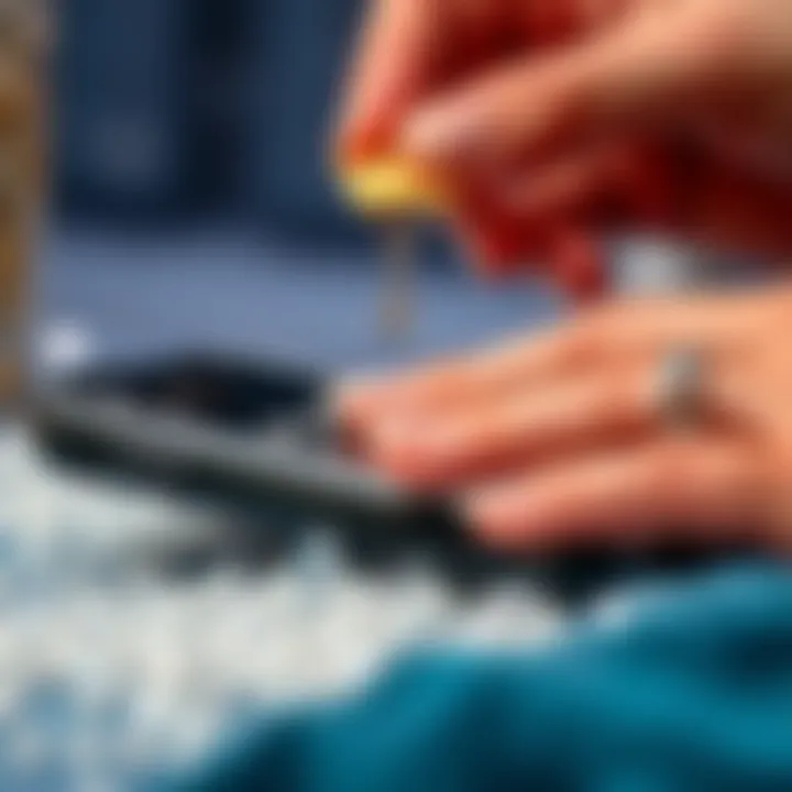 Rhinestone iPhone 13 case being cleaned to maintain its sparkle