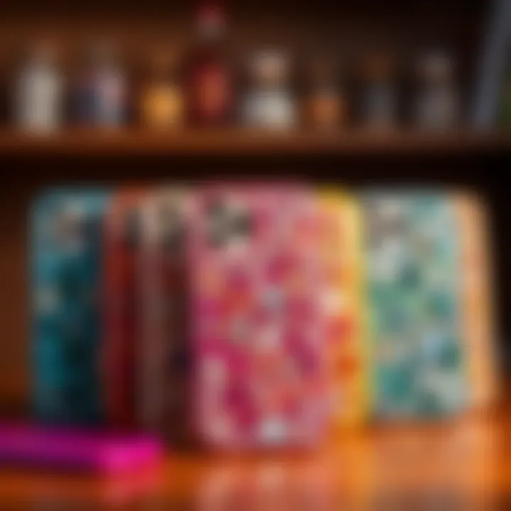 A variety of colorful rhinestone iPhone 13 cases displayed creatively