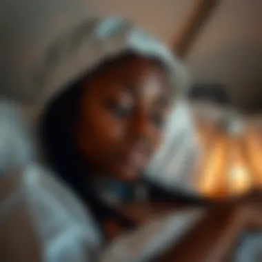 A person wearing a hair bonnet while sleeping, emphasizing protection for braids.