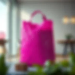 Vibrant pink bubble shipping bag against a stylish backdrop