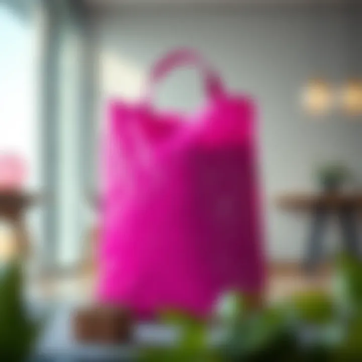 Vibrant pink bubble shipping bag against a stylish backdrop
