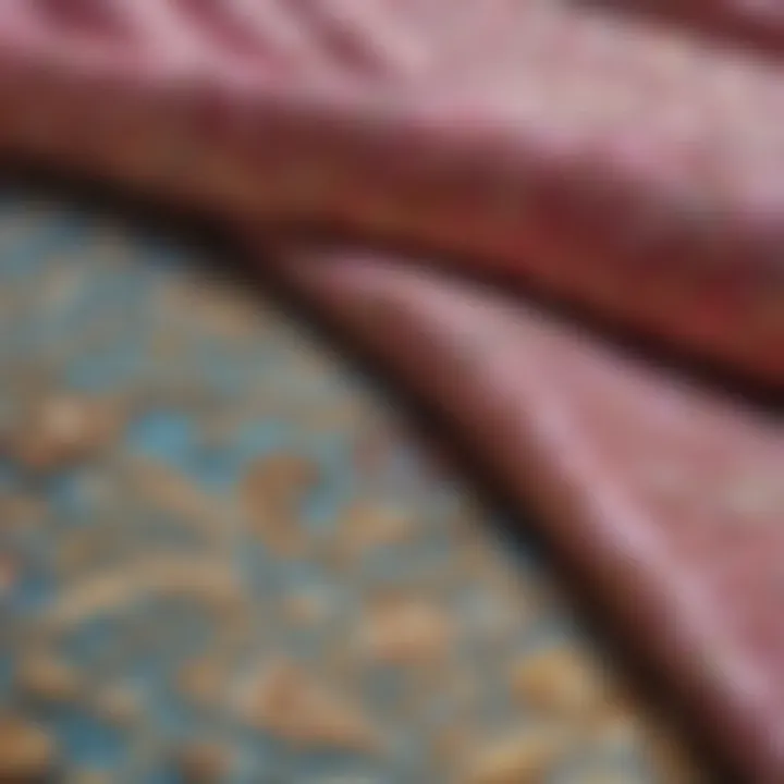 Close-up of luxurious silk fabric with intricate patterns