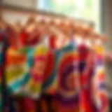 A vibrant display of various tie-dye tube tops in different colors and patterns