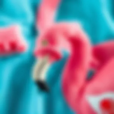 Close-up of the fabric and texture of a flamingo bathing suit