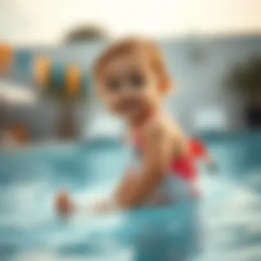 Infant enjoying a day at the pool in a flamingo bathing suit