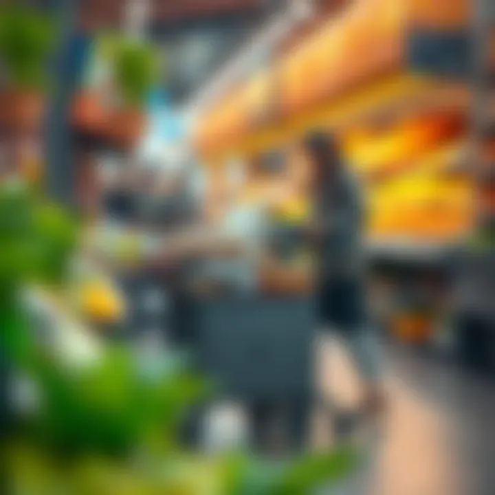 Illustration of the cart in use at a market, emphasizing user convenience