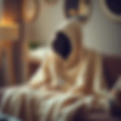 Cozy adult blanket hoodie draped over a sofa