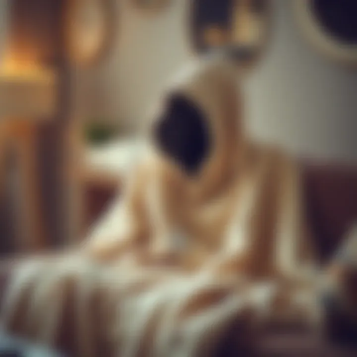 Cozy adult blanket hoodie draped over a sofa