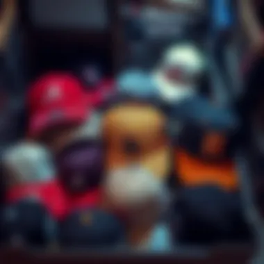 Organized collection of caps in a storage box