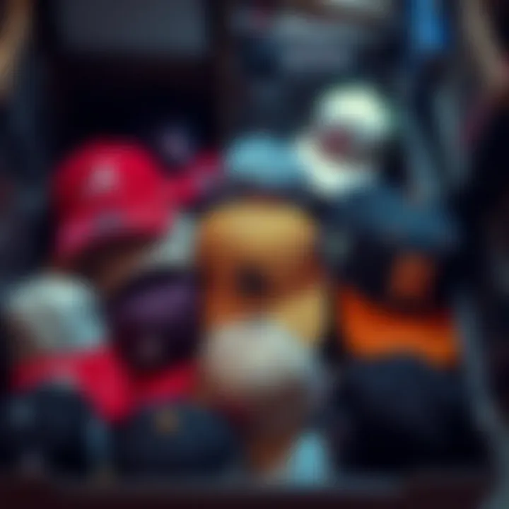 Organized collection of caps in a storage box