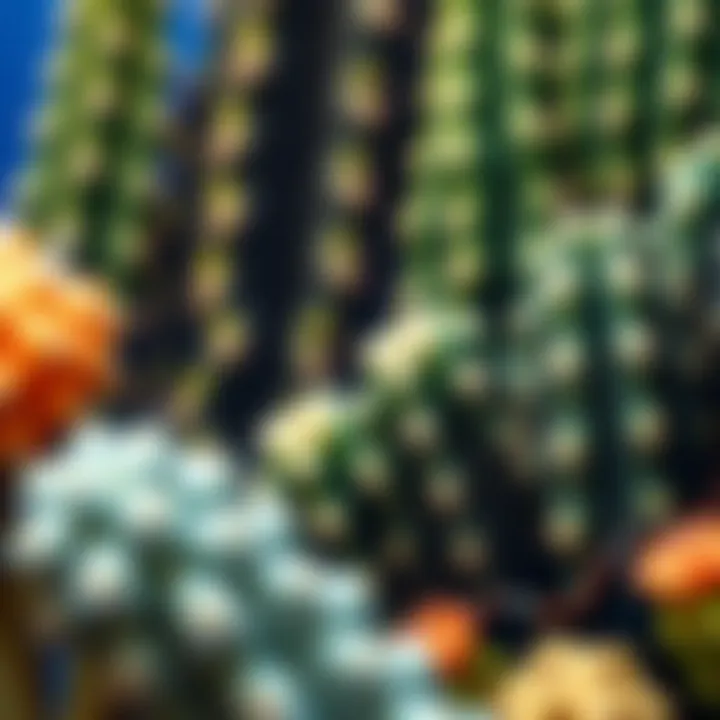 Close-up of intricate details in a cactus-themed canvas painting