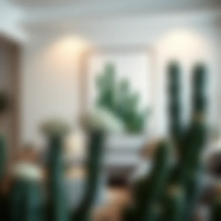 Minimalist cactus wall art in a modern living room setting