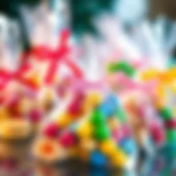 Elegant arrangement of colorful treats in clear cellophane bags