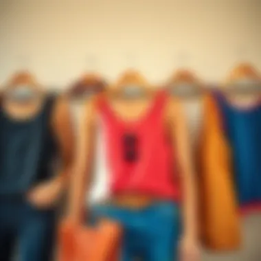 Stylish arrangement of color block tanks paired with accessories