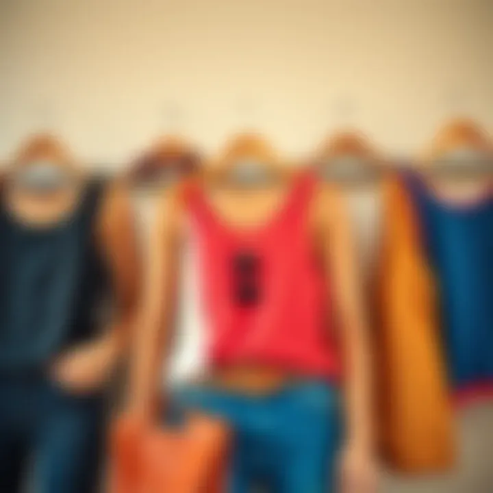 Stylish arrangement of color block tanks paired with accessories