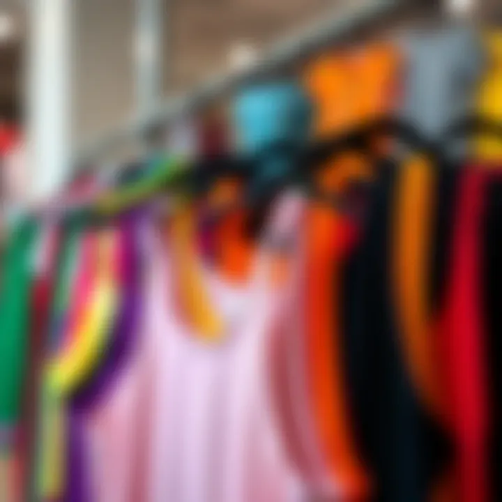 A vibrant array of color block tank tops displayed on a rack