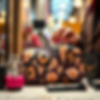 Trendy Makeup Bag in a Fashionable Environment Trendy makeup bag being used in a fashionable setting