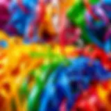 Vibrant display of rainbow curling ribbon in various colors
