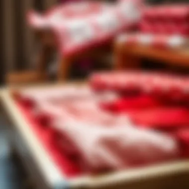 Variety of materials for red drawer liners displayed