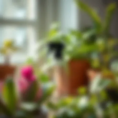 Fine mist spray bottle utilized for indoor plant care