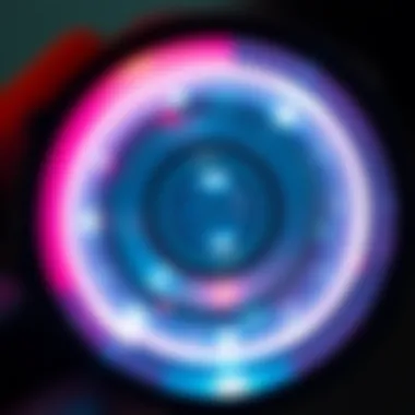 Close-up view of the lens and lighting mechanism of a magnifying glass